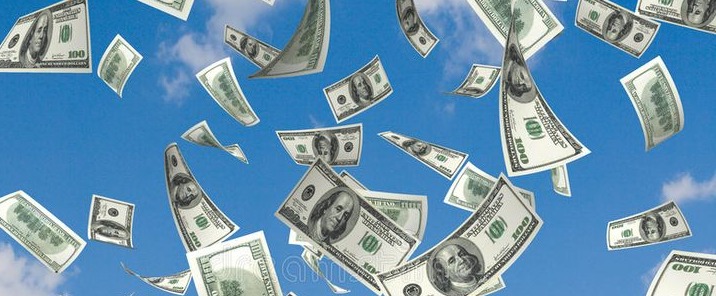 Money falling out of the sky.